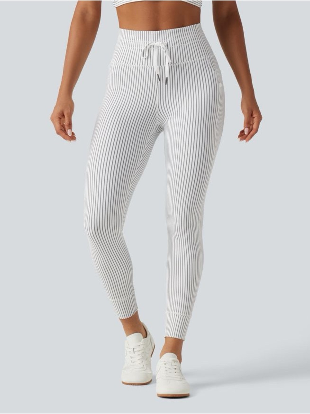 HALARA High Waisted Drawstring Stripe Yoga Leggings with Pockets Zebra Ripple
